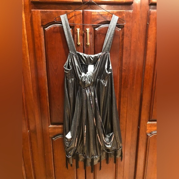 Great Gatsby Flapper Style Fringe Sequin Silver Pewter Grey Dress Sz M - Picture 2 of 7